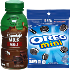 Shamrock Farms chocolate milk and Oreo Mini cookies