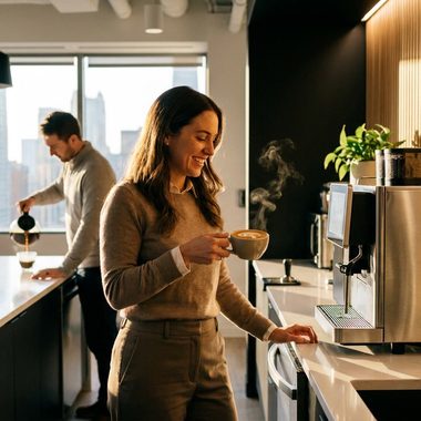 Premium office coffee service setup in a modern Chicago workplace