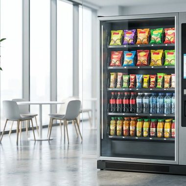Stocked vending machine in a Chicago office break room