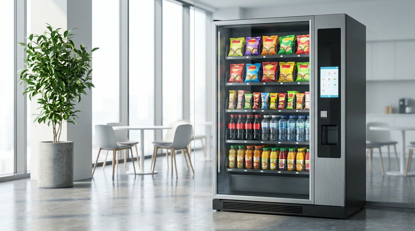 Stocked vending machine in a Chicago office break room