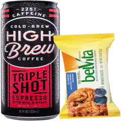 High Brew Triple Shot cold brew coffee and belVita blueberry breakfast biscuits