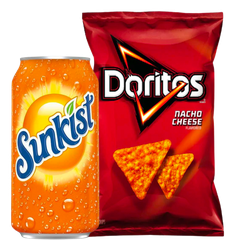 Sunkist orange soda and Doritos Nacho Cheese chips