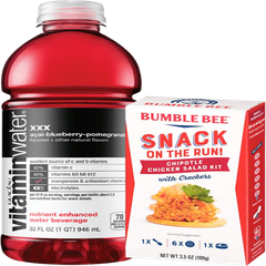 Vitaminwater acai blueberry pomegranate and Bumble Bee chicken salad snack kit